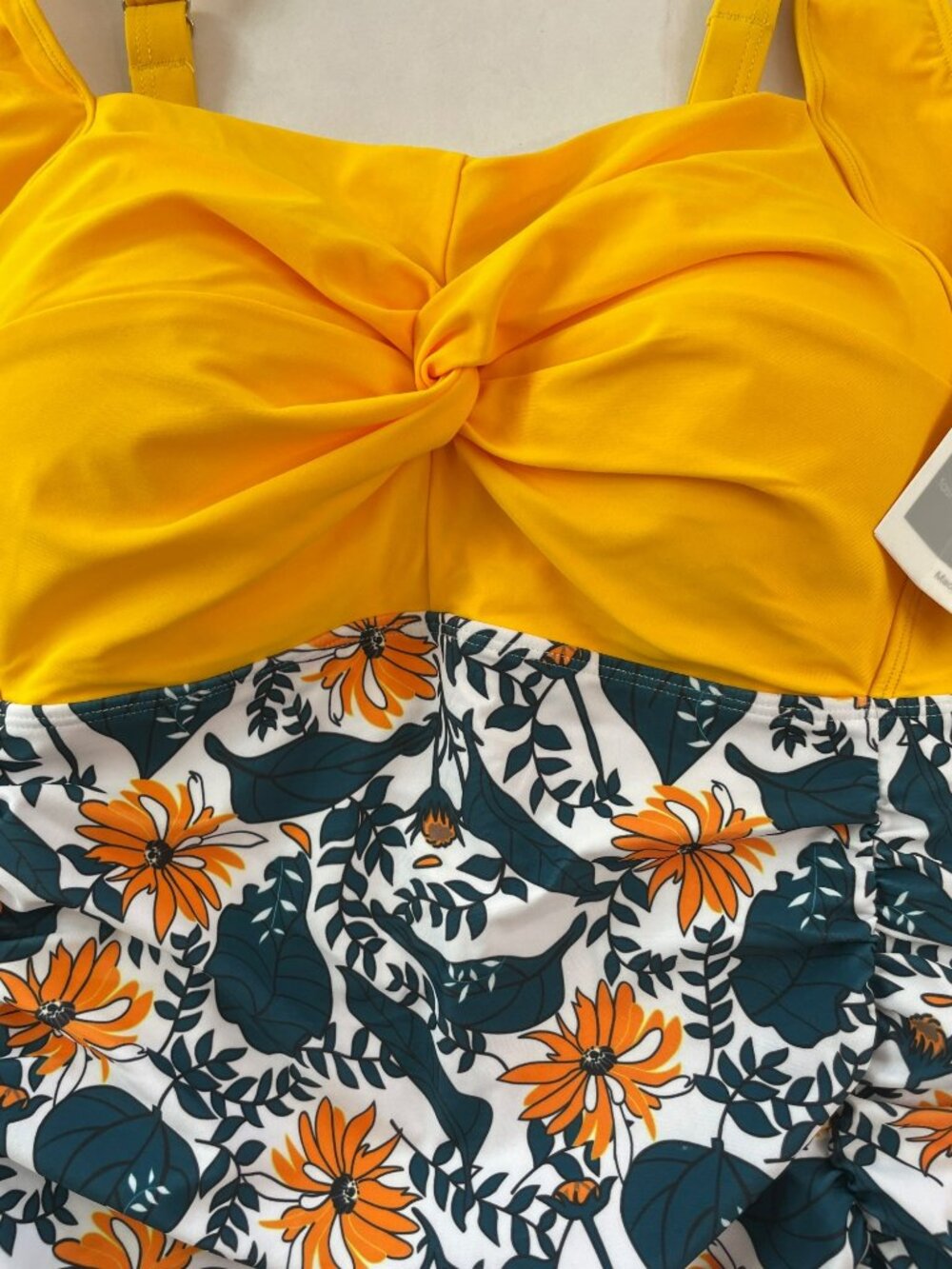 Hanna Nikole Floral One-Piece Swimsuit Yellow Knot Front Adj Straps Size 24W NWT - Picture 3 of 8